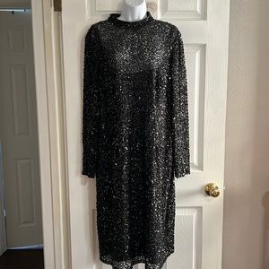 Adrianna Papell Sequin Black Dress Size 16
